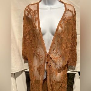 Lace bathing suit or beach cover up w/tie in front. OS, 42”shoulder to bottom.